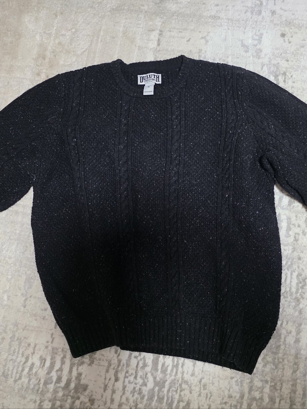 Duluth Trading Co Black Speckled Cable Knit Crewneck Sweater